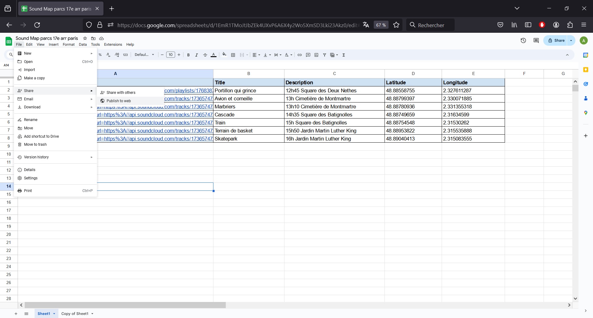 Google Sheet publish